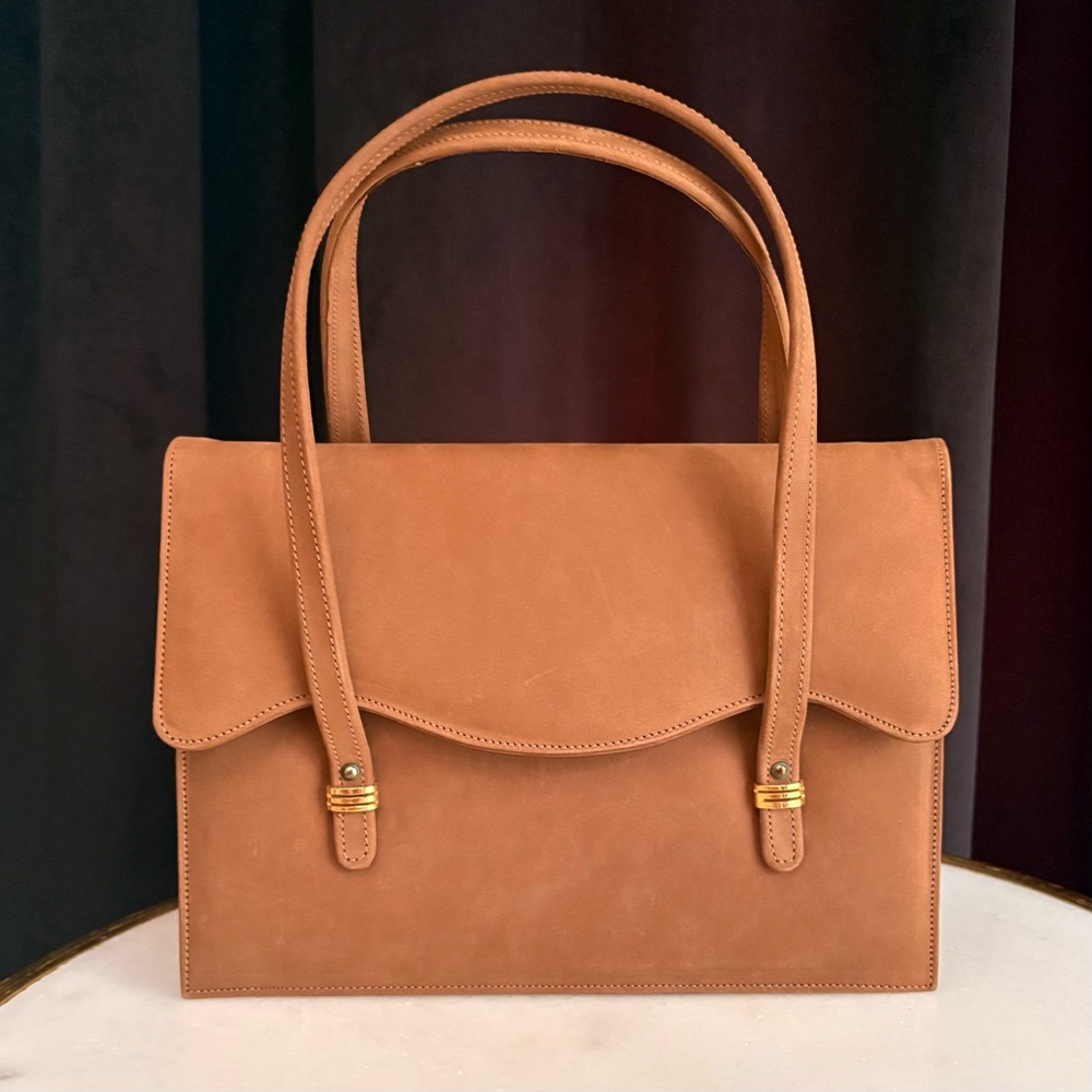 Vintage MCM Andrew Geller Camel Suede Top Handle Tote